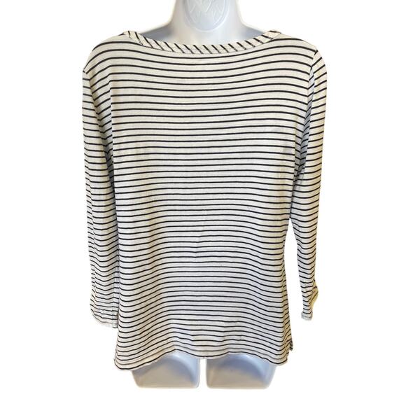 T by Talbots Women's Long Sleeve Shirt Black & White Stripes Size M - Picture 2 of 2